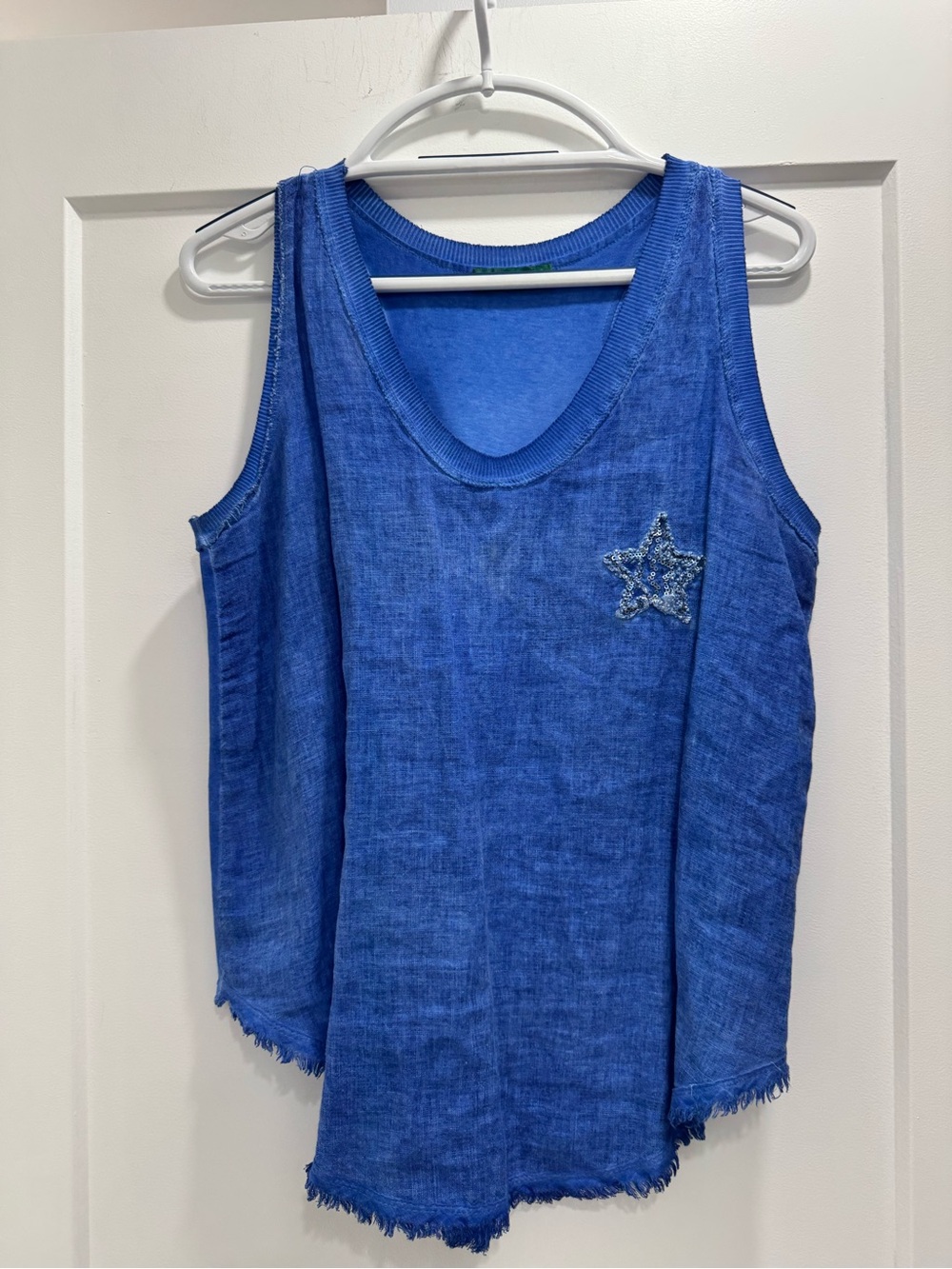 FOR HER PARIS Made in Italy Royal Blue Embellished Sequins Star Tank Top. Size M